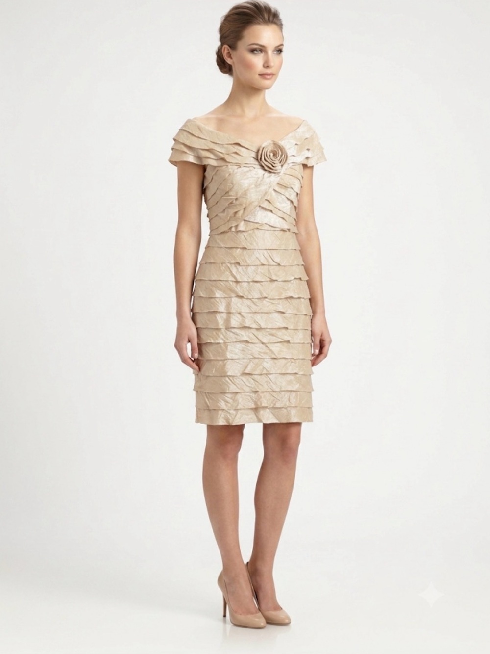 London Times Petite Tiered Cocktail Dress with Rosette Size 10P